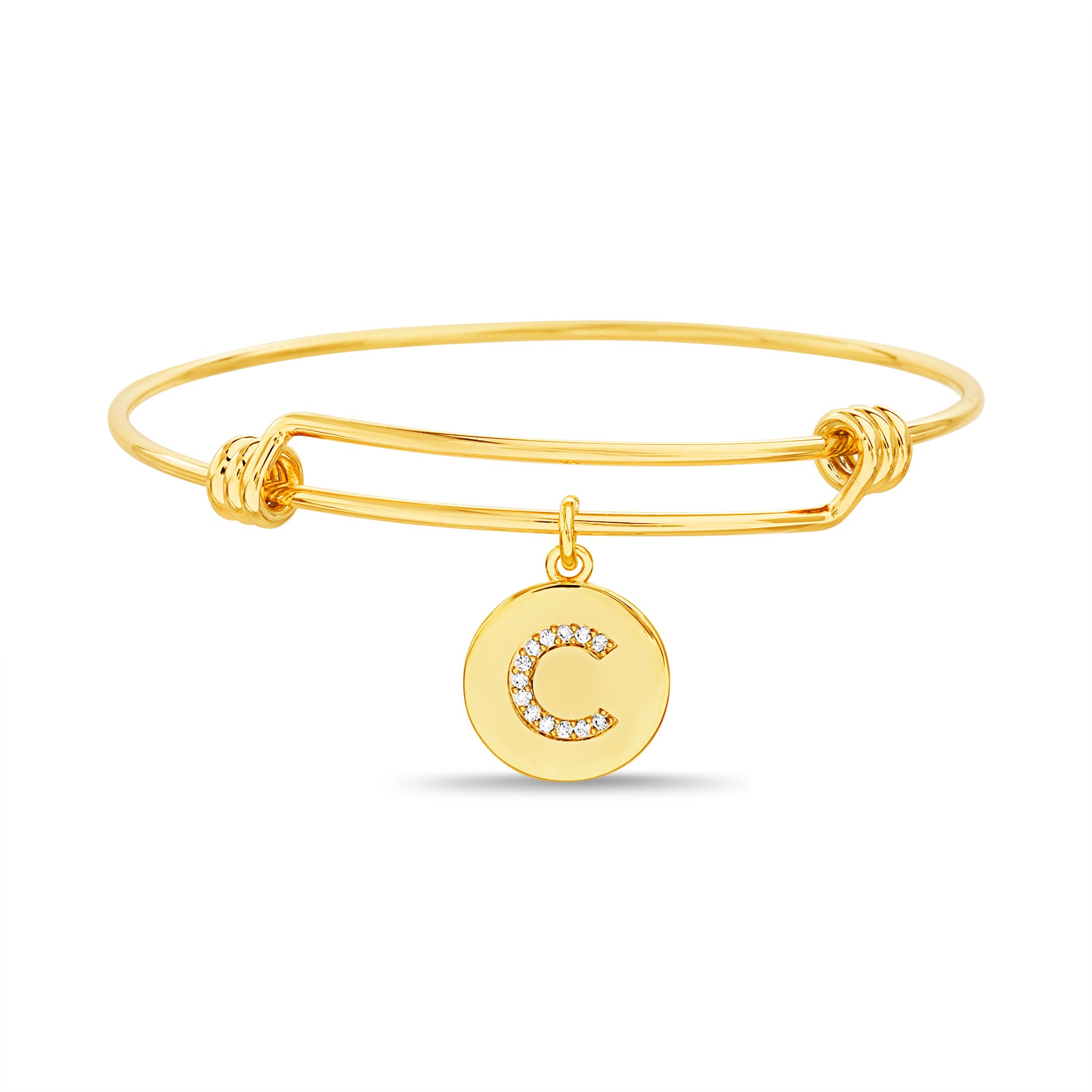 Gold Initial Charm Bangle